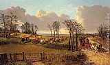 John Frederick Herring, Jnr A Hunting Scene with a Coach and Four on the Open Road painting
